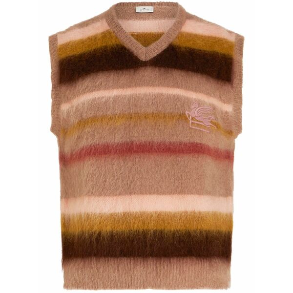 エトロ メンズ 編み物\u0026ティーシャツ アウター Logo-embroidered mohair-blend sleeveless jumper Neutrals