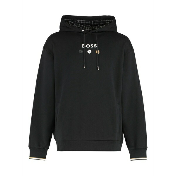 ボス メンズ パーカー・スウェットシャツ アウター Logo-lettering hoodie Black