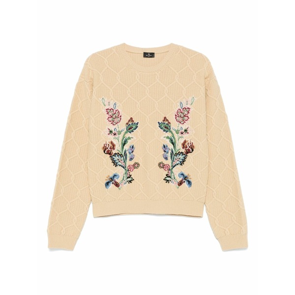 エトロ レディース 編み物\u0026ティーシャツ アウター Floral-embroidered sweater Neutrals