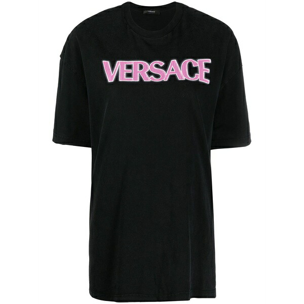 ヴェルサーチ レディース プルオーバー トップス Logo-print cotton t-shirt Black