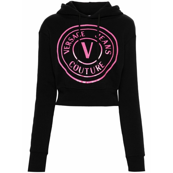 呼びりん探し回る レディース パーカー・スウェットシャツ アウター Logo-print cropped hoodie Black