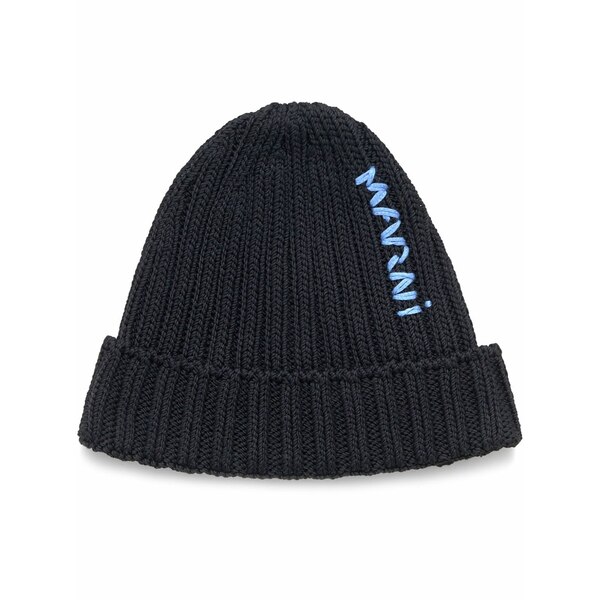 マルニ メンズ 鳥打ち帽 付属物 Logo beanie hat Black