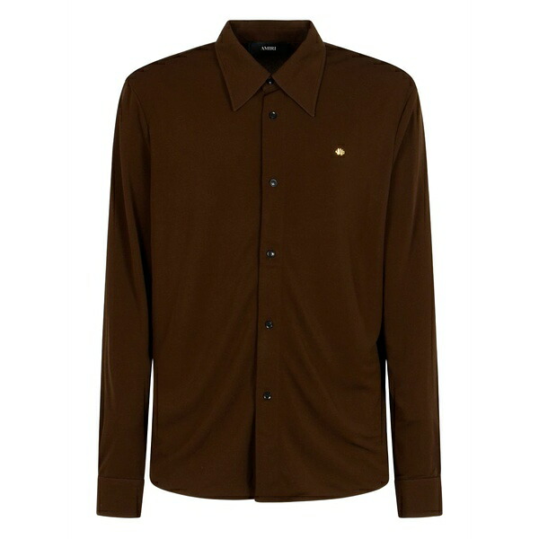 アミリ メンズ プルオーバー トップス Logo-plaque shirt Brown