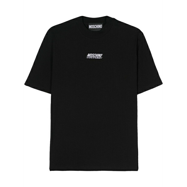 モスキーノ メンズ Tシャツ トップス Logo-embroidered cotton t-shirt Black｜asty