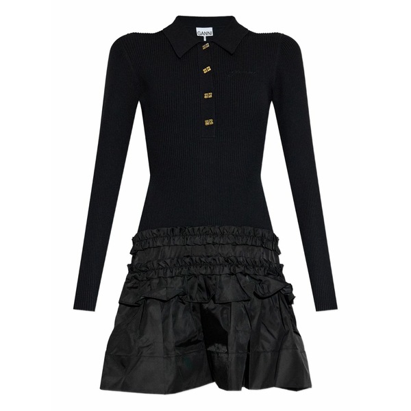 ガニー レディース 衣装 トップス Ribbed ruffled-skirt mini dress Black