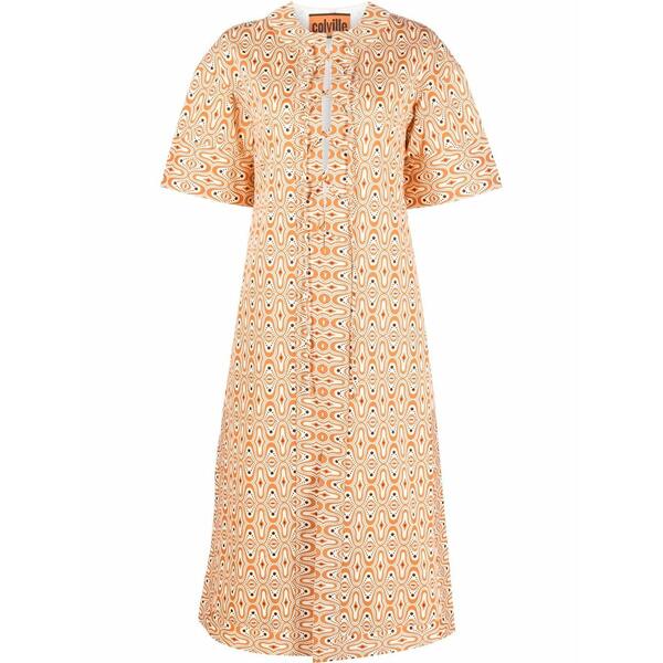 コルヴィル レディース ワンピース トップス Patterned lace-up midi dress Orange｜asty