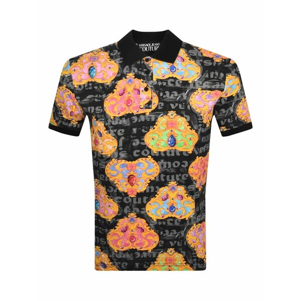 ベルサーチ メンズ ポロシャツ トップス Baroque-print polo shirt Black|asty