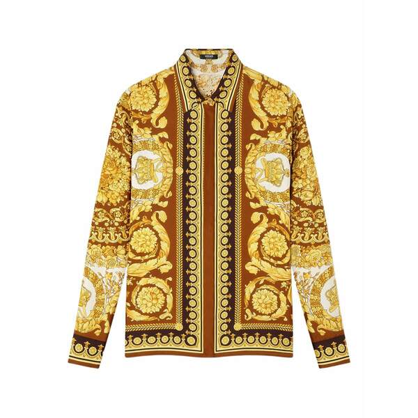 ヴェルサーチ レディース シャツ トップス Barocco-print button-up shirt Yellow|asty