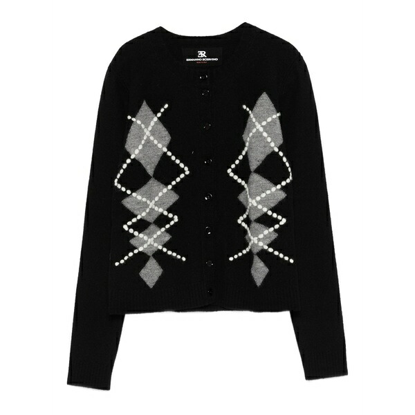 エルマンノ シェルヴィーノ レディース ジレー アウター Argyle-motif cardigan Black