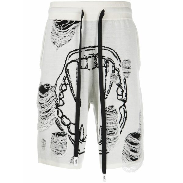 ハクーラ メンズ カジュアルパンツ ボトムス Intarsia-knit distressed bermuda shorts White｜asty