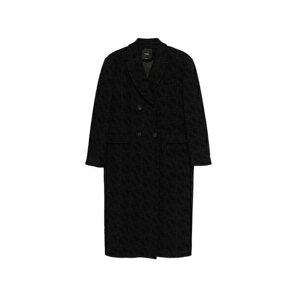 ピンコ レディース 厚地の外套 アウター Double-breasted patterned coat Black