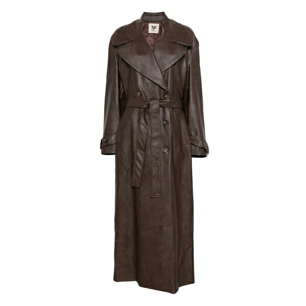 アニエバイ レディース 厚地の外套 アウター Belted double-breasted leather coat Brown