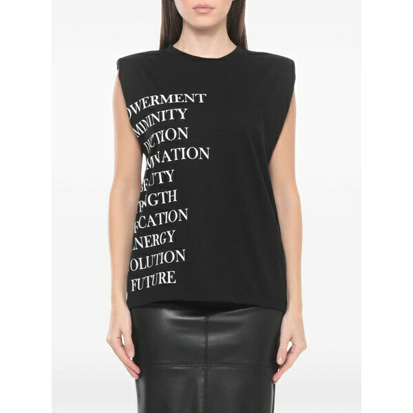 エリザベスフランキ レディース カットソー トップス Text print tank top Black