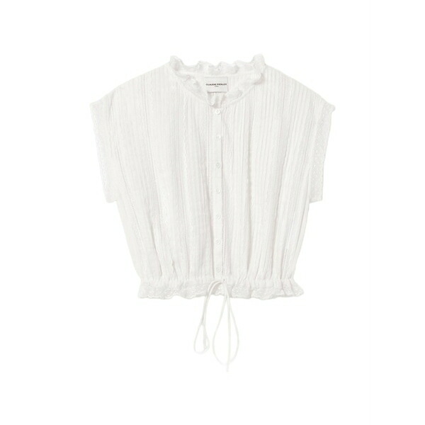 クローディピエルロ レディース プルオーバー トップス Lace-trim pleated shirt White