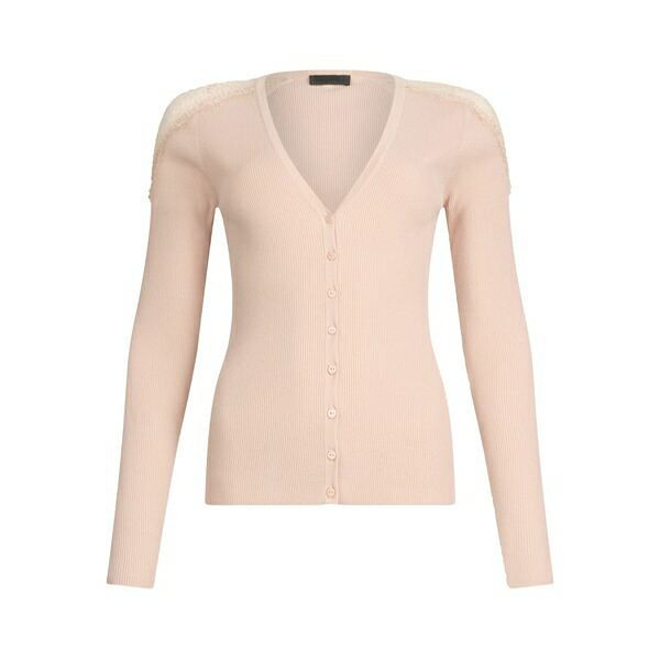 リュージョー レディース ジレー アウター Lace-trimmed ribbed cardigan Pink