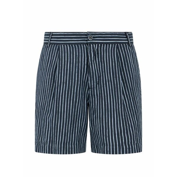 １２０％リノ レディース 心地好いズボン下 ボトムス Linen striped shorts Blue