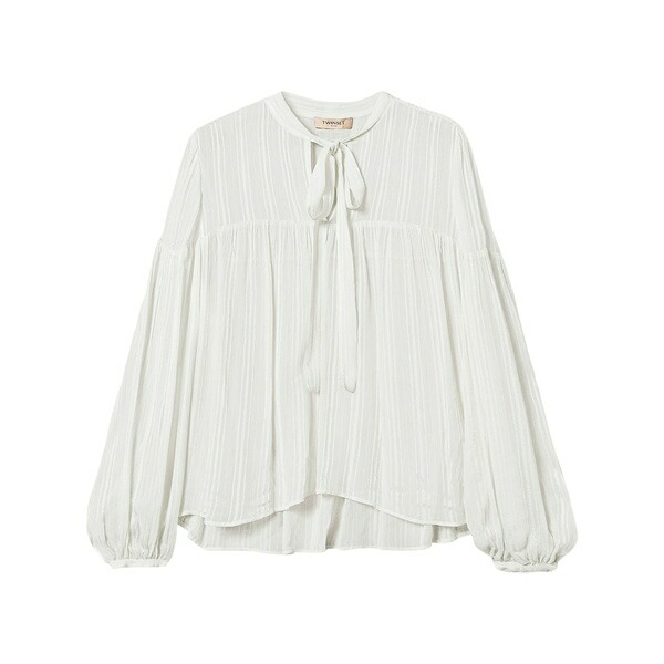 ツイン仕掛ける レディース プルオーバー トップス Striped jacquard blouse White