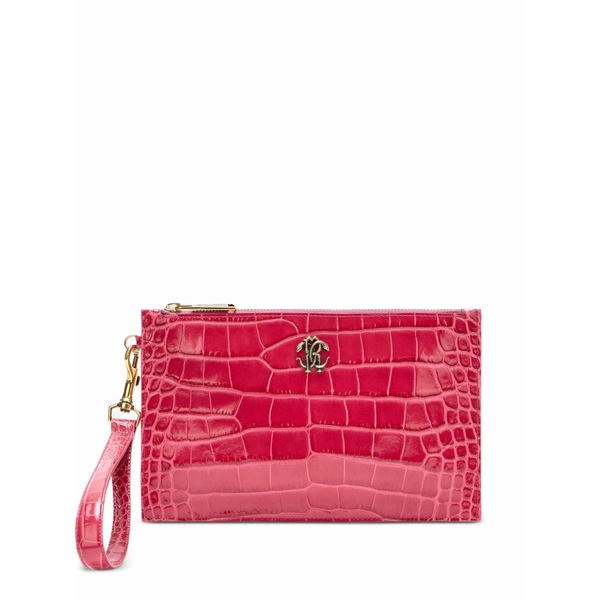 ロベルトカヴァリ レディース クラッチペダル御徒面子 御徒面子 Logo-plaque crocodile-effect clutch Pink