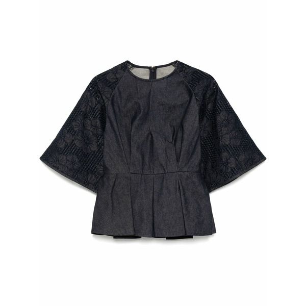 エリー サーブ レディース シャツ トップス Denim embroidered top Blue|asty