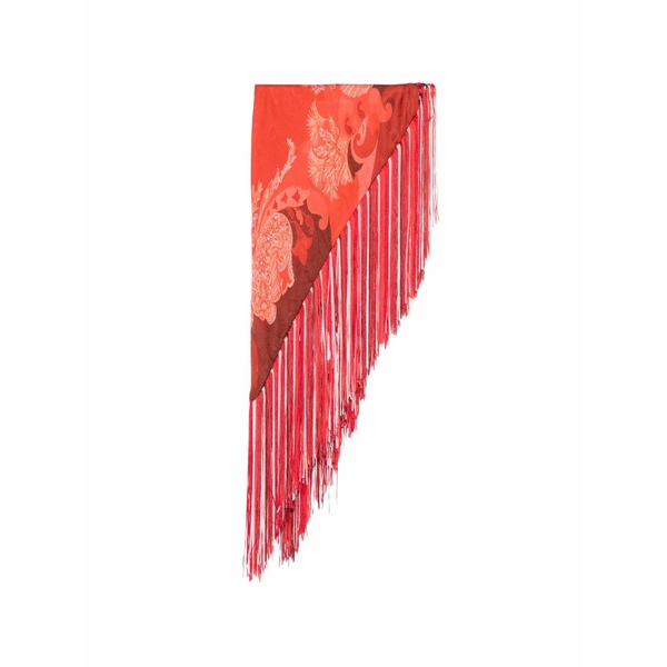 エトロ レディース 消音装置・袈裟・えり巻き 添え物 Printed fringed scarf Red