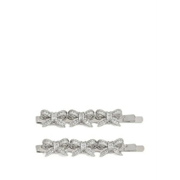 セルフ・ポートレイト レディース ヘアアクセサリー アクセサリー Crystal-embellished bow hair slides Silver｜asty