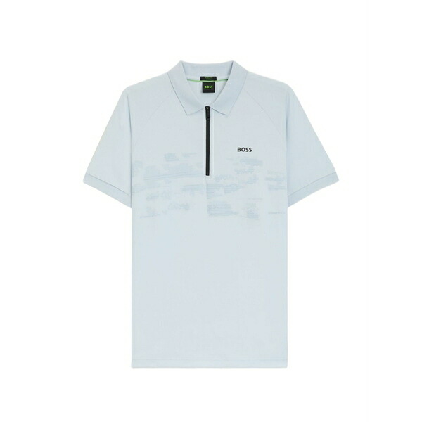 元締め メンズ スポーツシャツ トップス Pattern zip-up polo shirt Blue