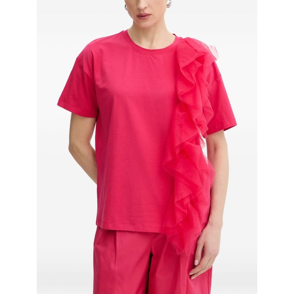 ツイン仕掛ける レディース プルオーバー トップス Ruffled t-shirt Pink