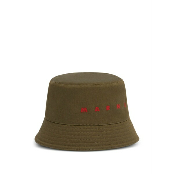 マルニ メンズ 鳥打ち帽 付属物 Logo-embroidered bucket hat Green
