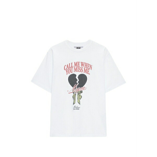 エムエスジイエム レディース プルオーバー トップス Broken heart-graphic t-shirt White