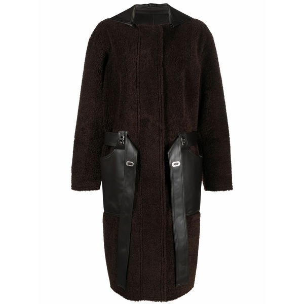 ファースト 古典派音楽 レディース 厚地の外套 アウター Faux-leather zip-up coat  Brown