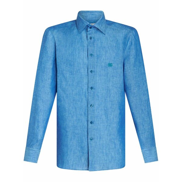 エトロ メンズ プルオーバー トップス Pegaso-embroidered m??lange-effect shirt Blue