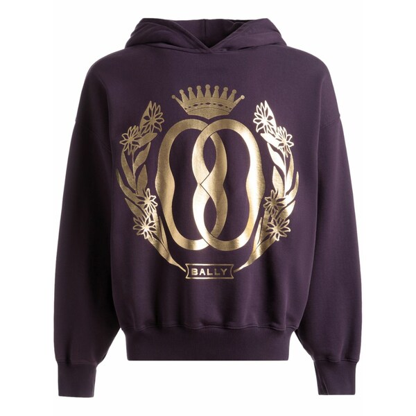 バリー メンズ パーカー・スウェットシャツ アウター Emblem logo-print cotton hoodie Purple｜asty
