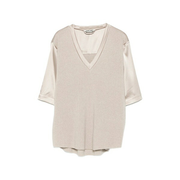 マックス アンド モイ レディース ティーシャツ トップス Silk-panelled fine-knit t-shirt Neutrals