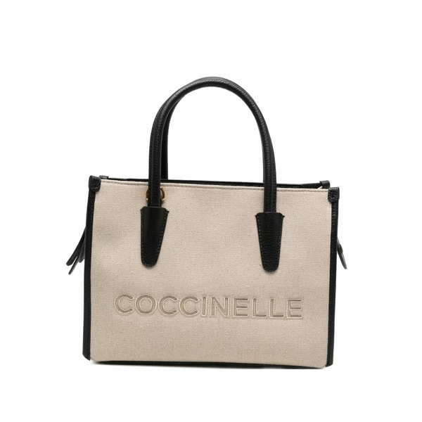 コチネレ レディース トートバッグ 御徒面子 Logo-embroidered leather-trim tote bag Neutrals