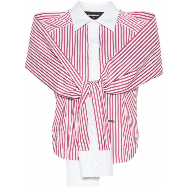ディースクエアード レディース プルオーバー トップス Knotted-sleeves striped shirt Red