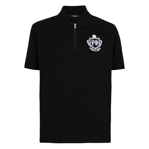 バルマン メンズ スポーツシャツ トップス Emblem-embroidered half-zip polo shirt Black