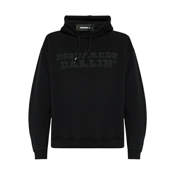 ディースクエアード メンズ パーカー・スウェットシャツ アウター Logo-print cotton hoodie Black