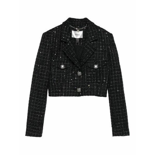 ニッサ レディース 上衣＆上衣 アウター Sequin-embellished buttoned jacket Black
