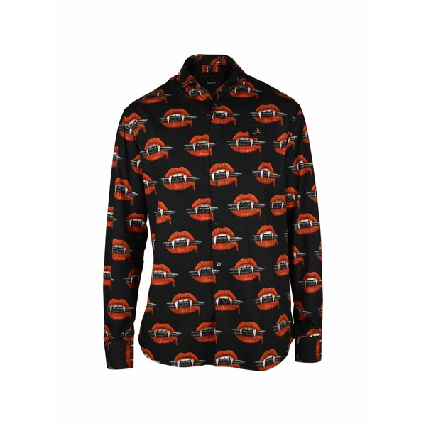 フィリップ飾り気の無い メンズ プルオーバー トップス Toothy print patch shirt Black