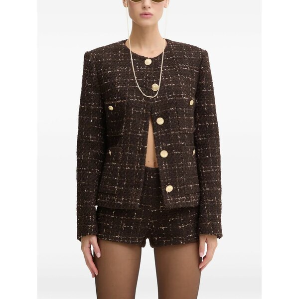 為損ない シックスティ レディース 上衣＆上衣 アウター Gold-tone buttons tweed jacket Brown
