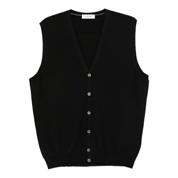 グランサッソ メンズ ジレー アウター Virgin wool sleeveless cardigan Black