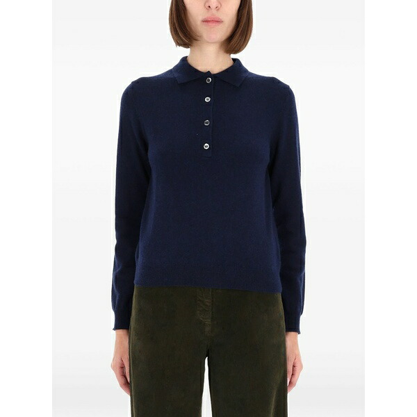 アスペジ レディース 編み物\u0026ティーシャツ アウター Buttoned sweater Blue