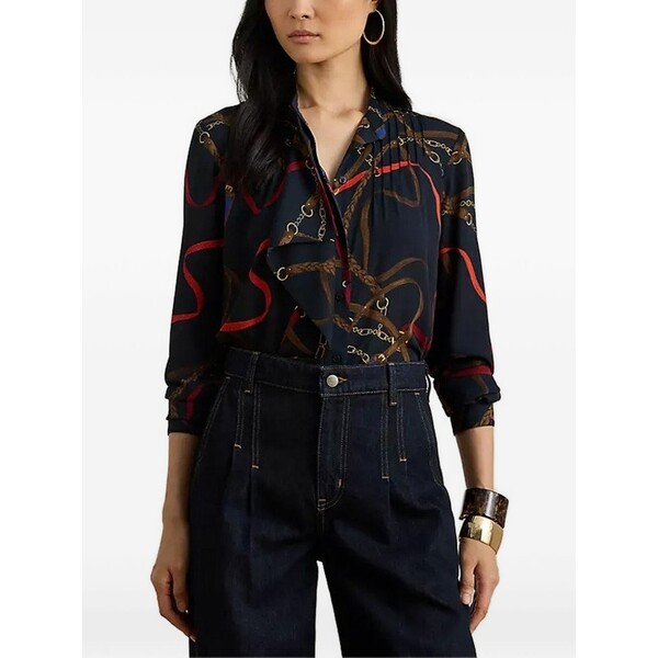 ラルフローレン レディース プルオーバー トップス Printed pleated shirt Blue