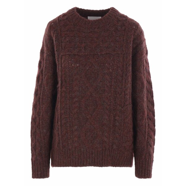 イザ呼びりん マラン レディース 編み物\u0026ティーシャツ アウター Cable-knit wool sweater Red