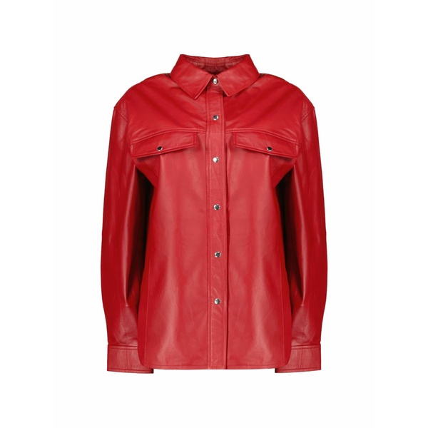 イロ レディース 厚地の外套 アウター Leather buttoned jacket  Red