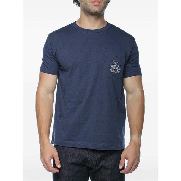 トラサルディ メンズ プルオーバー トップス Embroidered-logo pocket t-shirt Blue