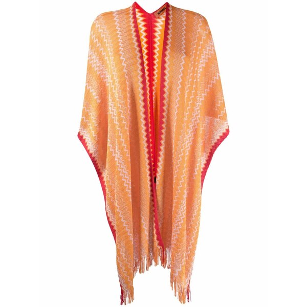 ミッソーニ レディース 消音装置・袈裟・えり巻き 添え物 Zigzag-knit fringed poncho Orange