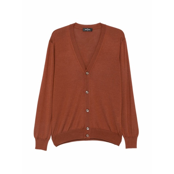 グランサッソ メンズ ジレー アウター V-neck cardigan Brown