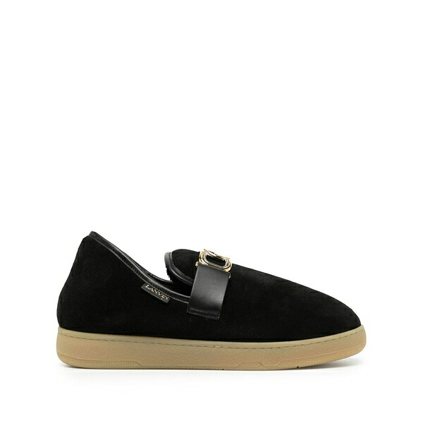 ランバン メンズ サンダル シューズ Velvet logo-buckle slippers Black｜asty
