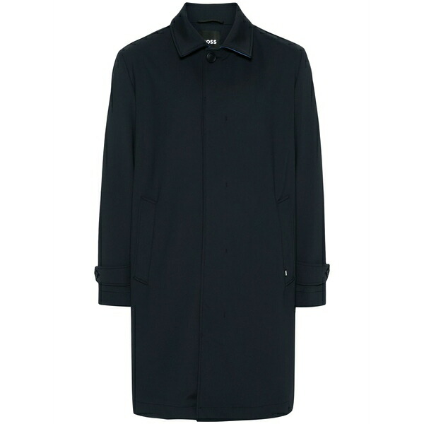 ボス メンズ コート アウター Midi trench coat Blue|asty